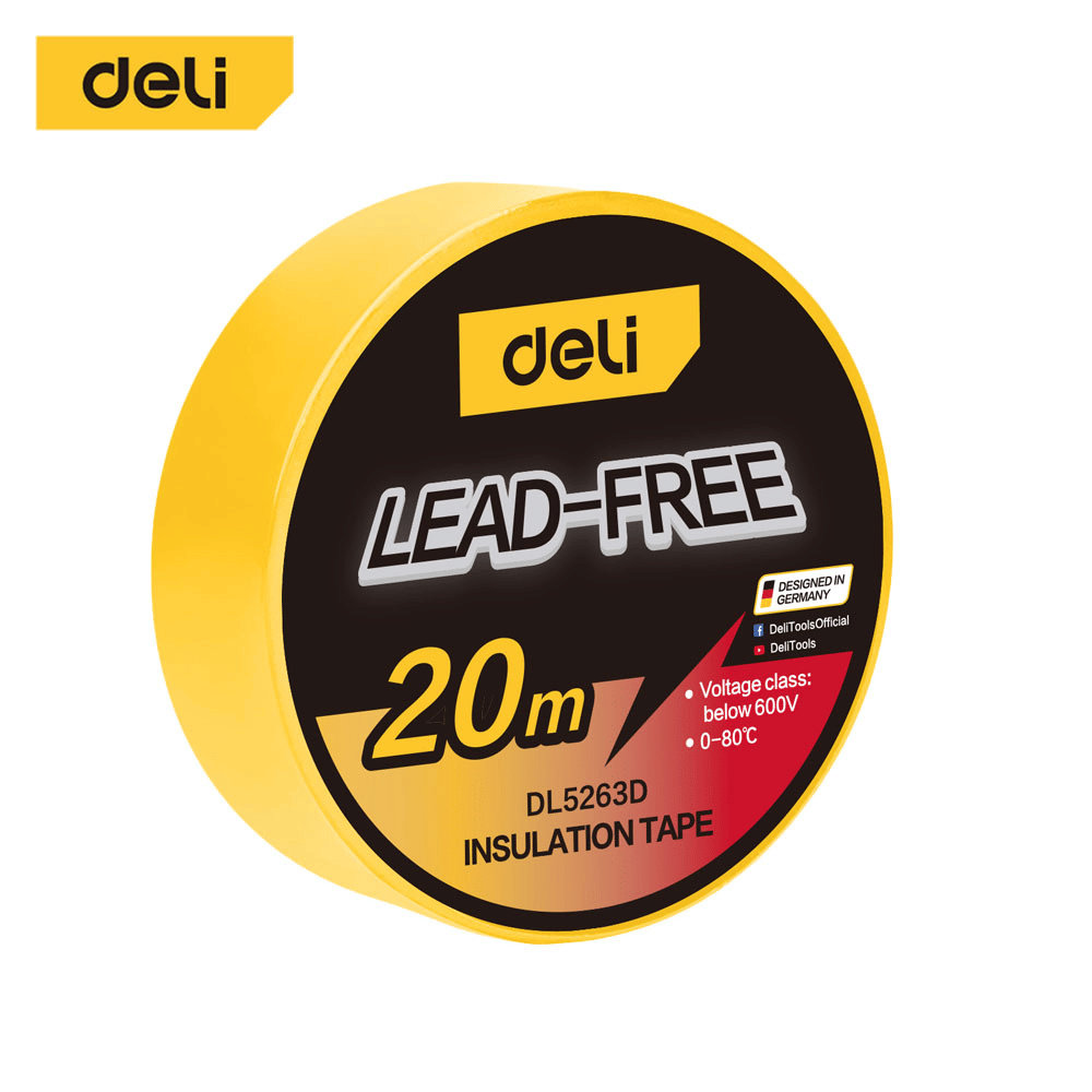 เทปพันสายไฟ DELI EDL5263D-YL-01 20ม. สีเหลือง_0